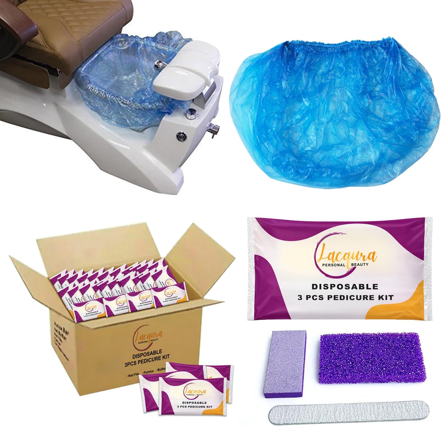 Disposable Pedicure Kit 5-in-1 – Nail Buffer, Pumice Pad, Nail File 100/180 Grit, Wood Stick & Toe Separators for Salon & Home Use (Disposable Pedicure Kit 5 in 1, 50 Counts)