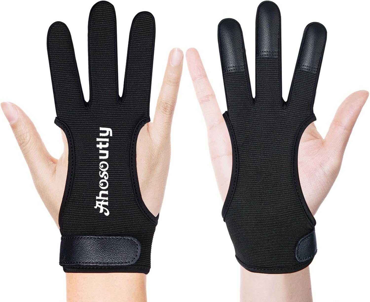 Haonan2015 Three-Finger Archery Gloves - Leather Elastic Protective Shooting Gloves for Adults & Kids