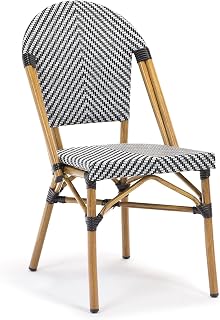 METRO Professional Silla de Jardín Estilo Parisino con Aspecto de Bambú, Aluminio/Tejido Sintético, Apilable, para Exterior, Blanco/Negro