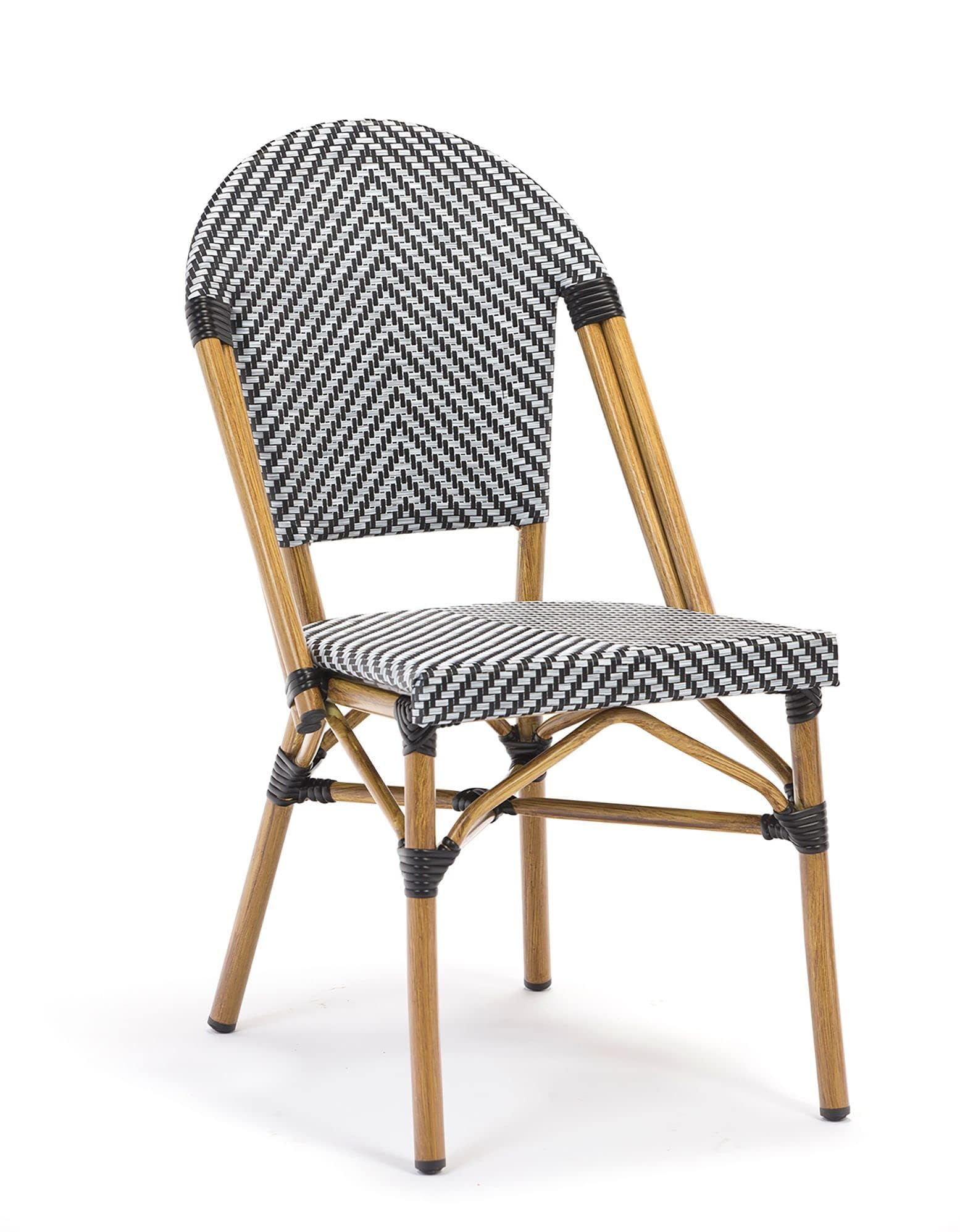 METRO Professional Outdoor Chair, Stainless Steel and Textilene, Stackable, Ideal for Garden Furniture, Terrace or Camping, Black and White