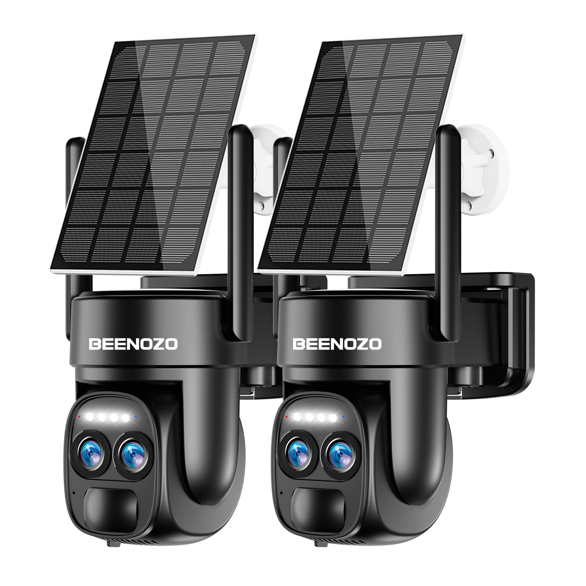BEENOZO Cámara Vigilancia WiFi Exterior Solar, 4K 360° PTZ Camaras de Seguridad Domicilio sin Cables con Aplicación, Color Visión Nocturna, Sirena, Seguimiento Automático, Audio Bidireccional,2 Piezas