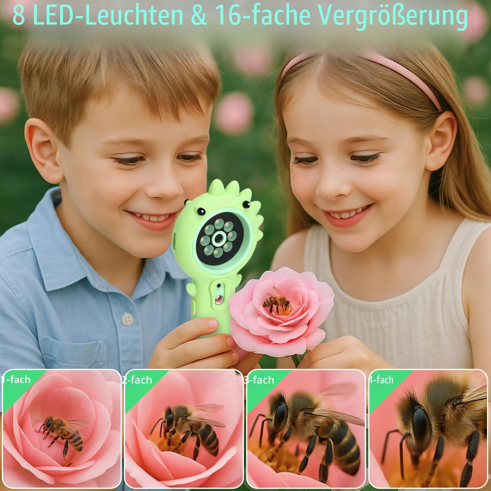 Mikroskop und 2 in 1 Kamera für Kinder, Taschenmikroskop Digital, 500x, 2-Megapixel Mikroskop mit Autofokus für Handy, zwei Kameras