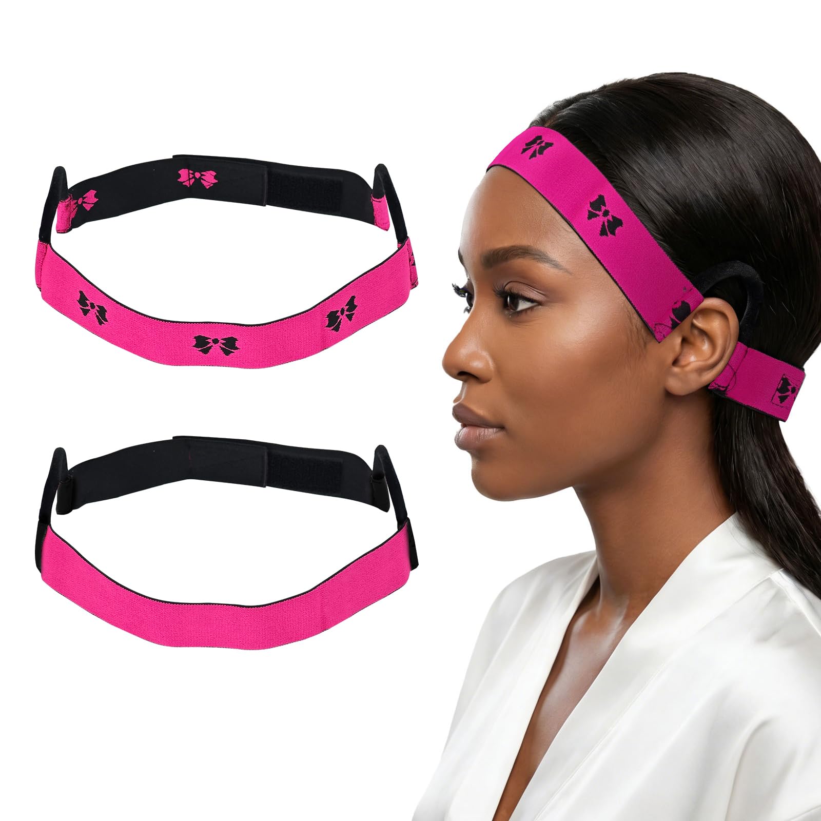 Wig Band for Lace Front, 2 Pack C-Shaped Ear Cut Out Wig Band, Double-Sided Velvet Lace Melting Band for Lace Front Wigs, Soft Comfortable Hold