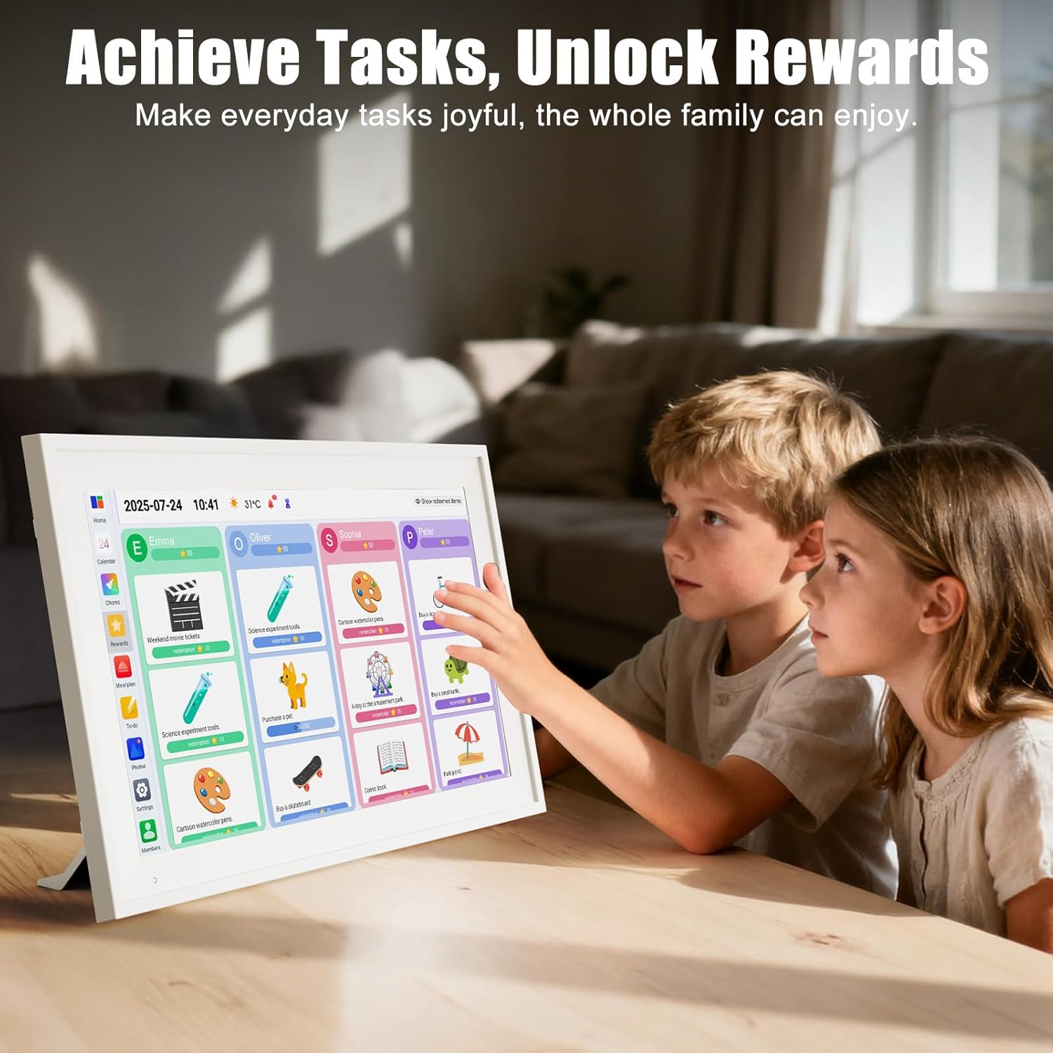 15.6 inch digital calendar wall touch screen chore chart rewards, smart calendar for family meal planner to-do list, 1080p electronic planners & picture frames (white)