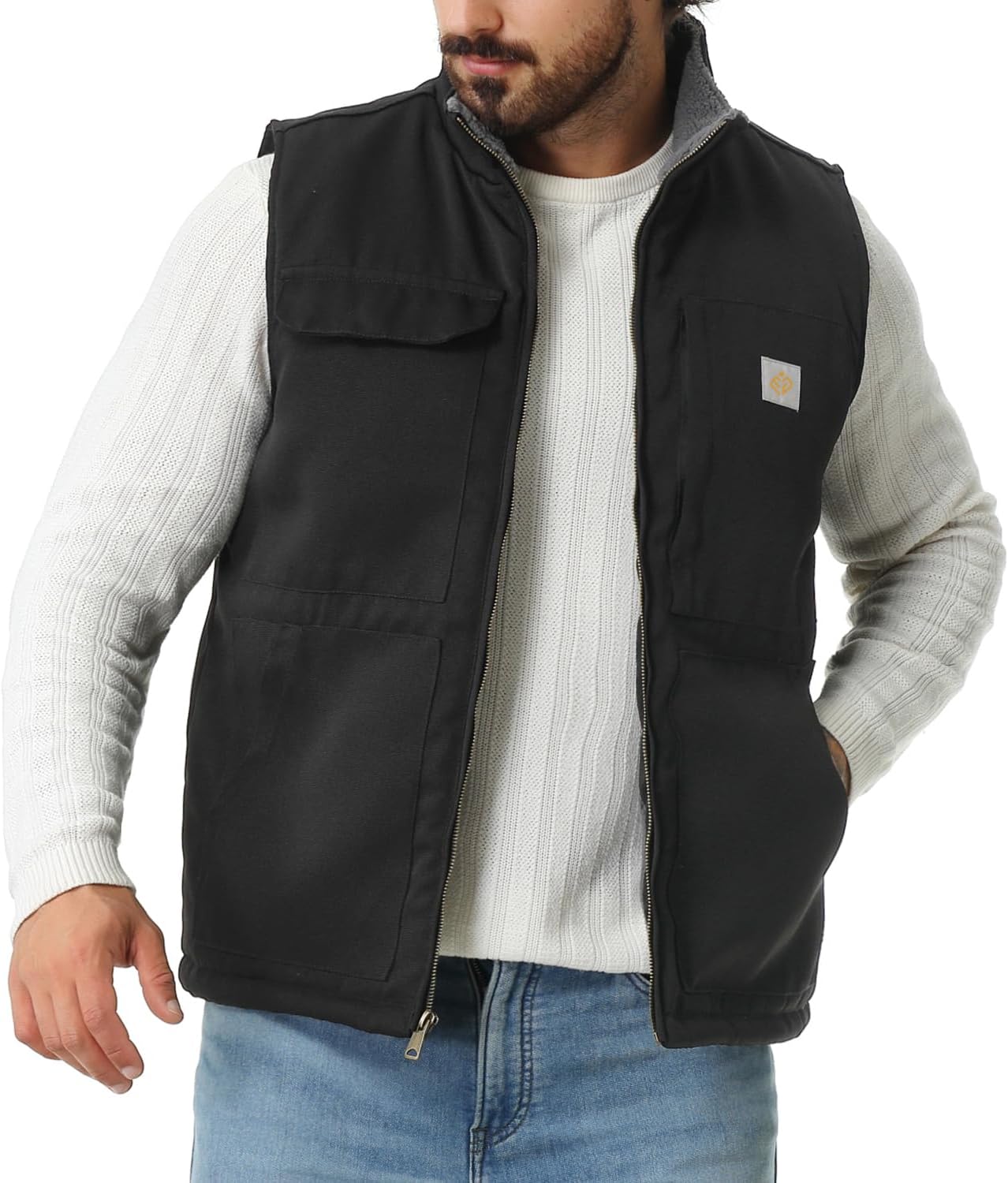 Men's Loose Fit Washed Duck Fleece-Lined Waterproof Workwear Mock-Neck Vest - Image 6