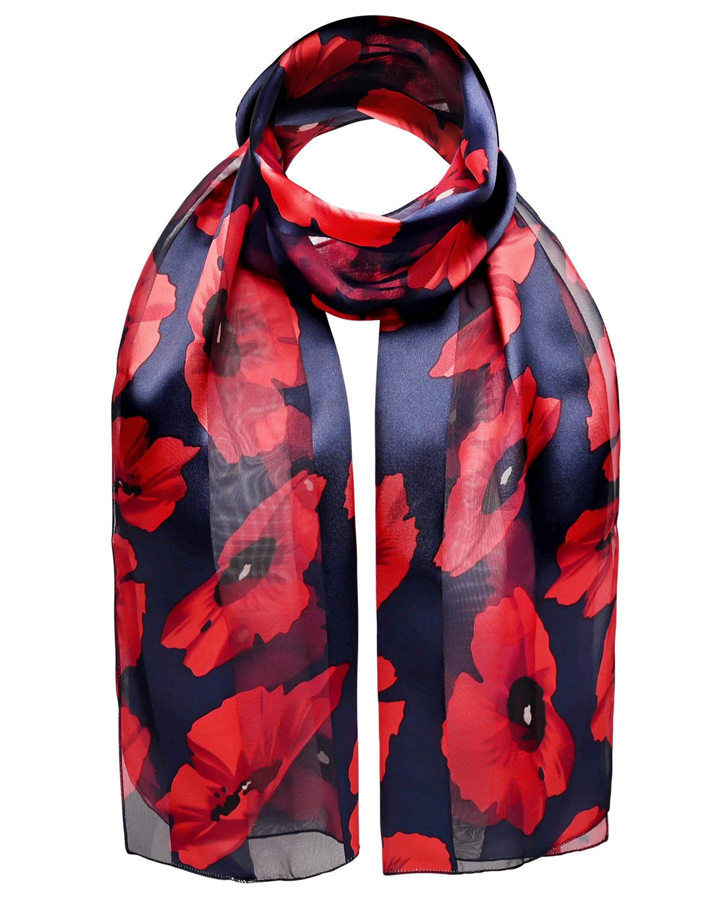Basic Sense Women's Navy Poppy Scarf For Uk Satin Print Remembrance Shawl,