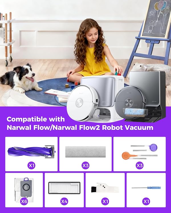 Yivy 22pcs Accessory Kit for NARWAL FLOW Robot Vacuum Cleaner, Replacement Set Compatible with Narwal Flow: 3 Track Mop Pads,1 Main Brush, 8 Side Brushes, 4 HEPA Filters, 6 Dust Bags,1 Cleaning Brush by Yivy - Used condition - Image 2