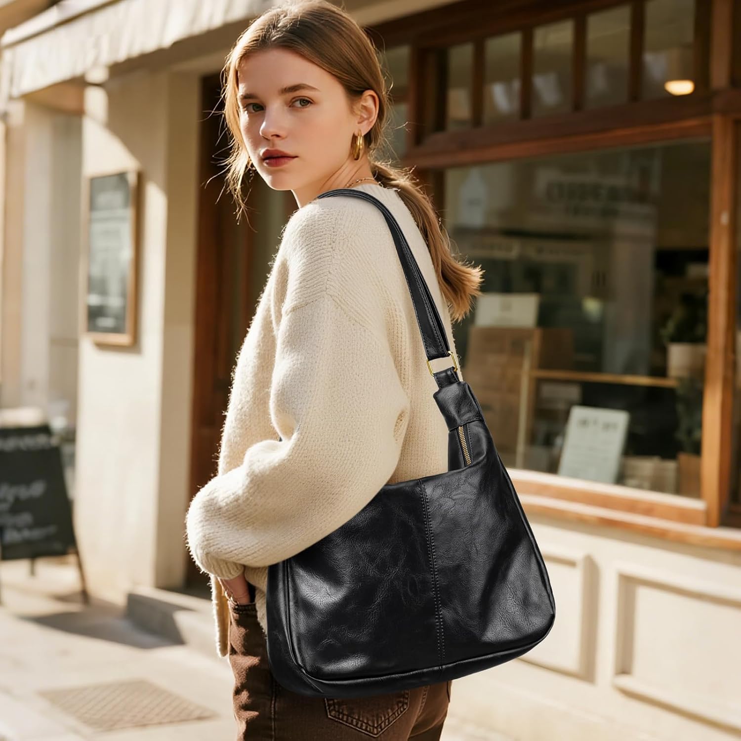 Sightor Hobo Bags for Women Leather Slouchy Bag Ultra Soft Vegan Purse Vintage Shoulder Bag Trendy Everyday Handbag - Image 7