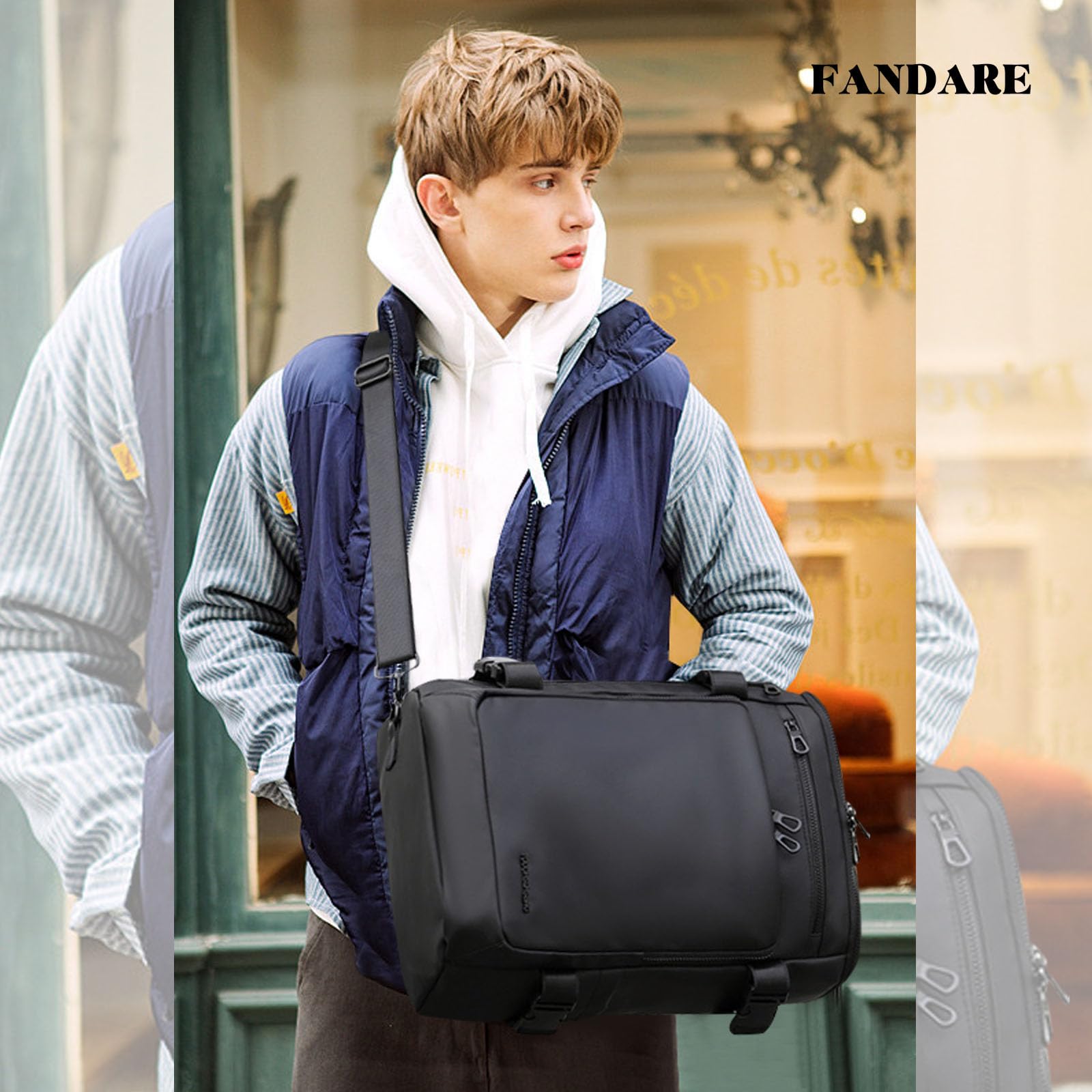 FANDARE Convertibile Zaino Uomo Donna Borse da Cabina per Ryanair Bagaglio a Mano Borsa a Tracolla Laptop Zaino Borsa Zaino Viaggio trekking da uomo zaino per laptop Borsa approvato dal volo Nero