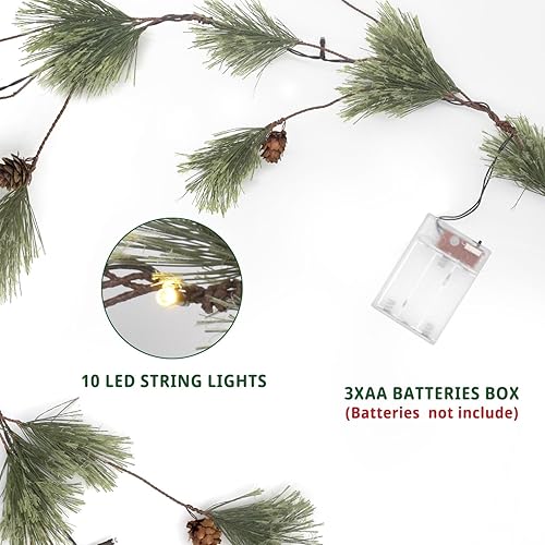 Miniatura 7 de 6.4ft Smokey Christmas Garland with Lights, Prelit Natual Rustic Cedar Pine Garland with Pine Cones for Home New Year, Mantle, Fireplace, Indoor