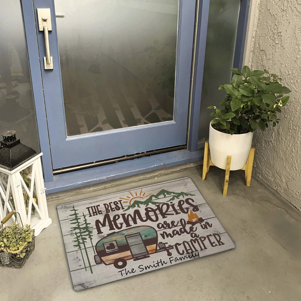Camper RV Door Mat 30"x 18", Personalized Name Camping Door Mat for Campervan Caravan Motorhomes, Decorative Camp Doormat for Indoor Outdoor Front Entrance27-13