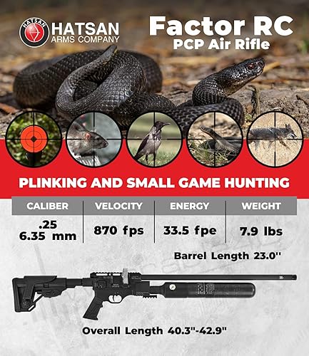 Vista 2 de Hatsan Factor PCP - Rifle de aire de acción con palanca lateral con paquete Wearable4U incluido .25 Cal Air Rifle +Scope+Pellets+Case+Bomba