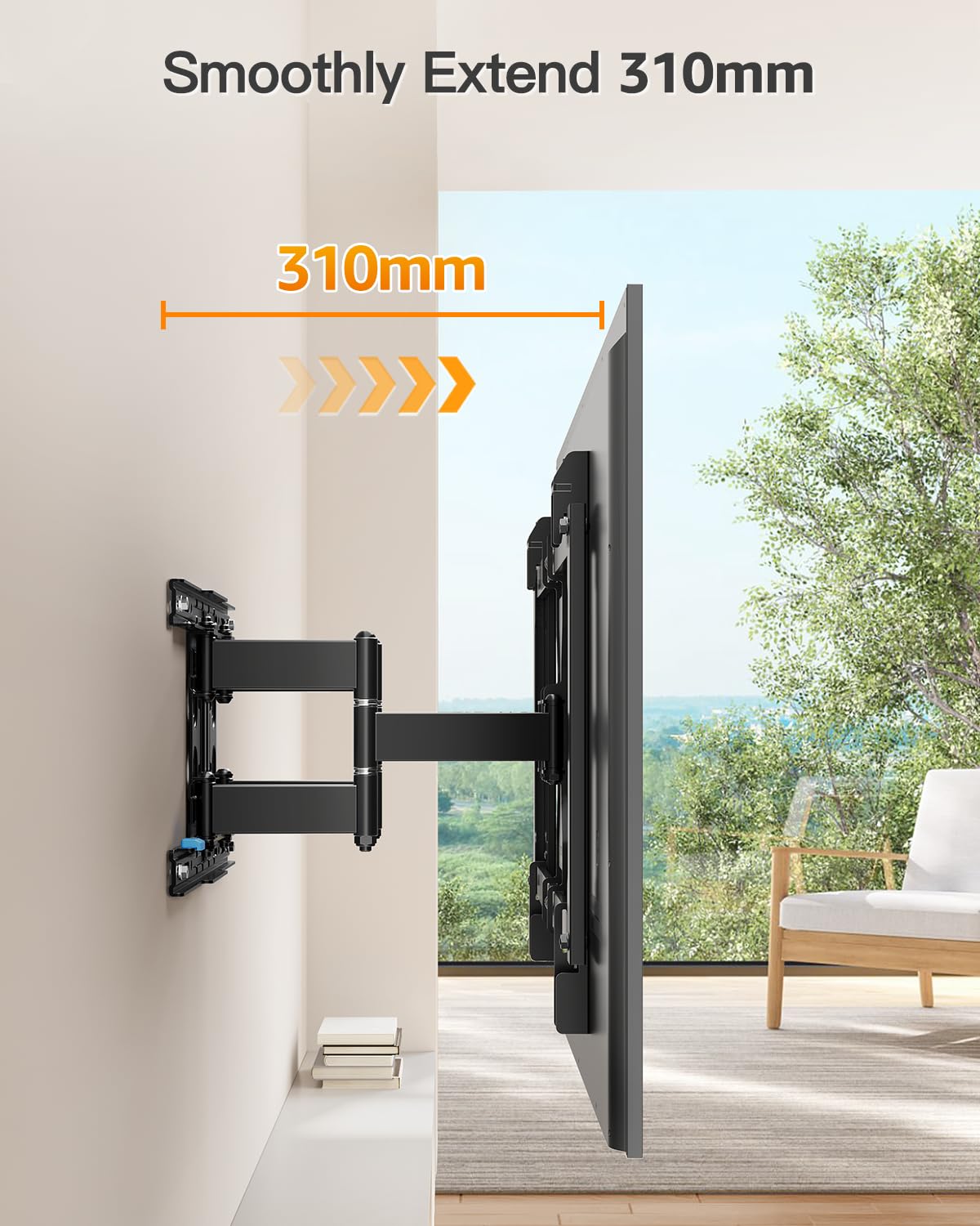 ELIVED Staffa TV ultra sottile da 2,8 cm per TV da 37-90 pollici, Staffa TV pesante 60 kg, Supporto TV a parete girevole snodabile, VESA max 600x400mm, adatto per montanti in legno 16"
