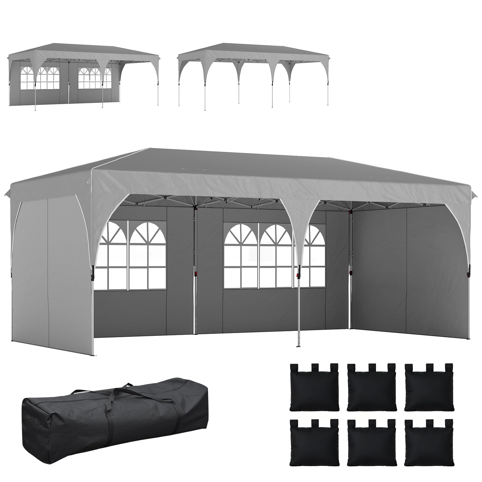 Outsunny Tonnelle de Jardin 3 x 6 m Pop up Tente Pliante Imperméable Gris