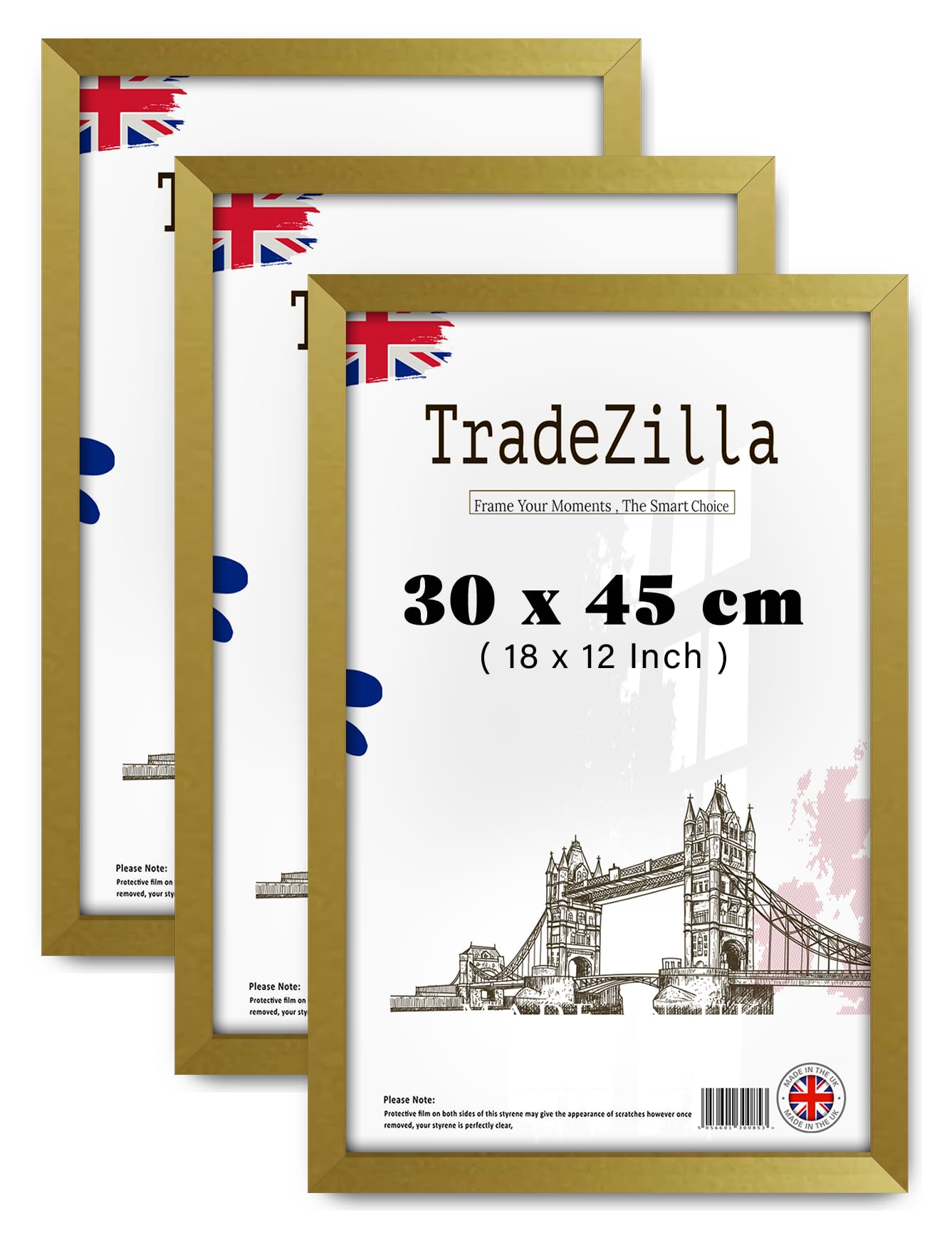 Tradezilla Gold Amazing ® Pack Of 3 Large Picture Frame (30 X 45 Cm) Photo Frame 18 X 12 For Wall Poster From The Range 300 X 450 Mm [ ]