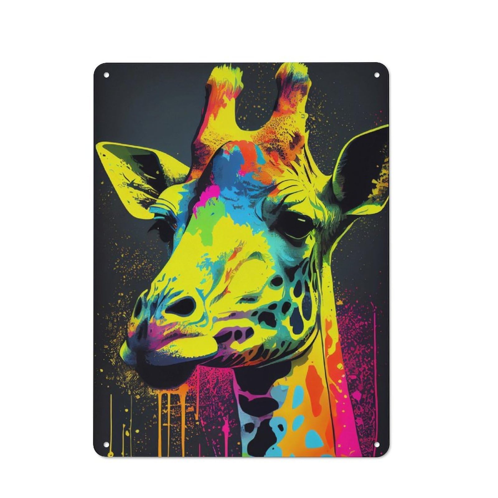 Junmoney Giraffe Popart Animal Tin Wall Plaque 40X30cm With For Guest Room Or Hallway, For Home Office, Studio And Craft Room Walls