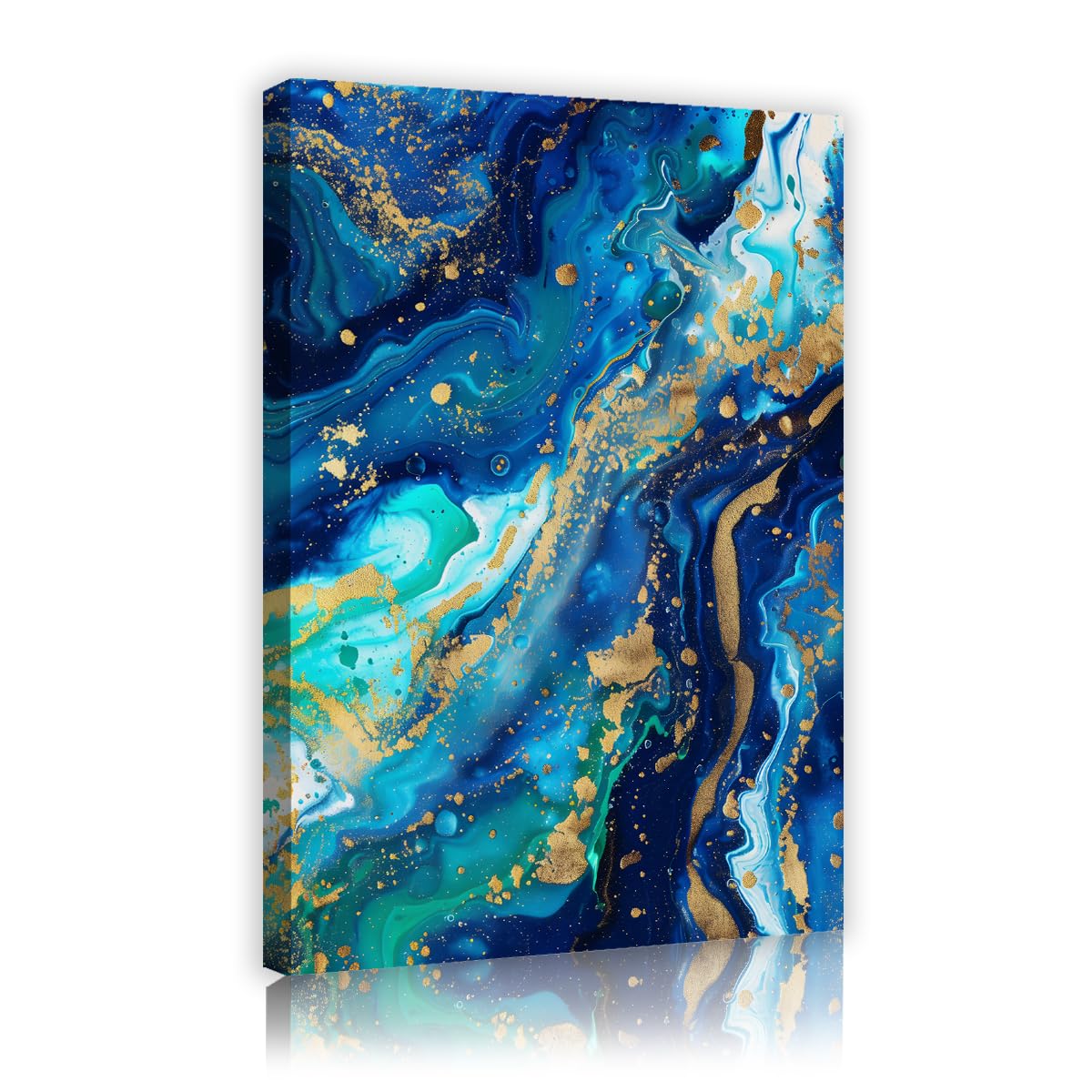 TOANGWALL Abstract Royal Blue Canvas Wall Art Luxury Gold Foil Marble Poster Prints Vibrant Turquoise Sea Wave Picture Framed Artwork for Bathroom Dining Room Hallway Decor 80x120cm