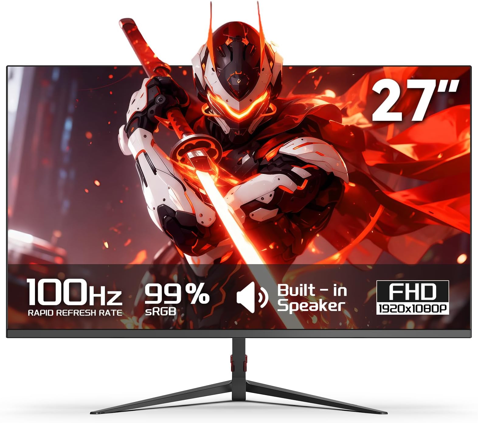 27 Inch Gaming Monitor FHD (1920x1080), 100Hz Computer Monitor Speakers Built in, HDR10, 99% sRGB, FreeSync, HDMI/DP, Design VESA (100 x 100mm)