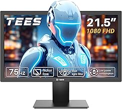 Tees 21.5 inch FHD Monitor, 75Hz 5ms NTSC 72% Desktop Display, Business ComputerMonitor HDMI VGA Free Flicker Blue Light Filter, Screen for PC Home Office Black