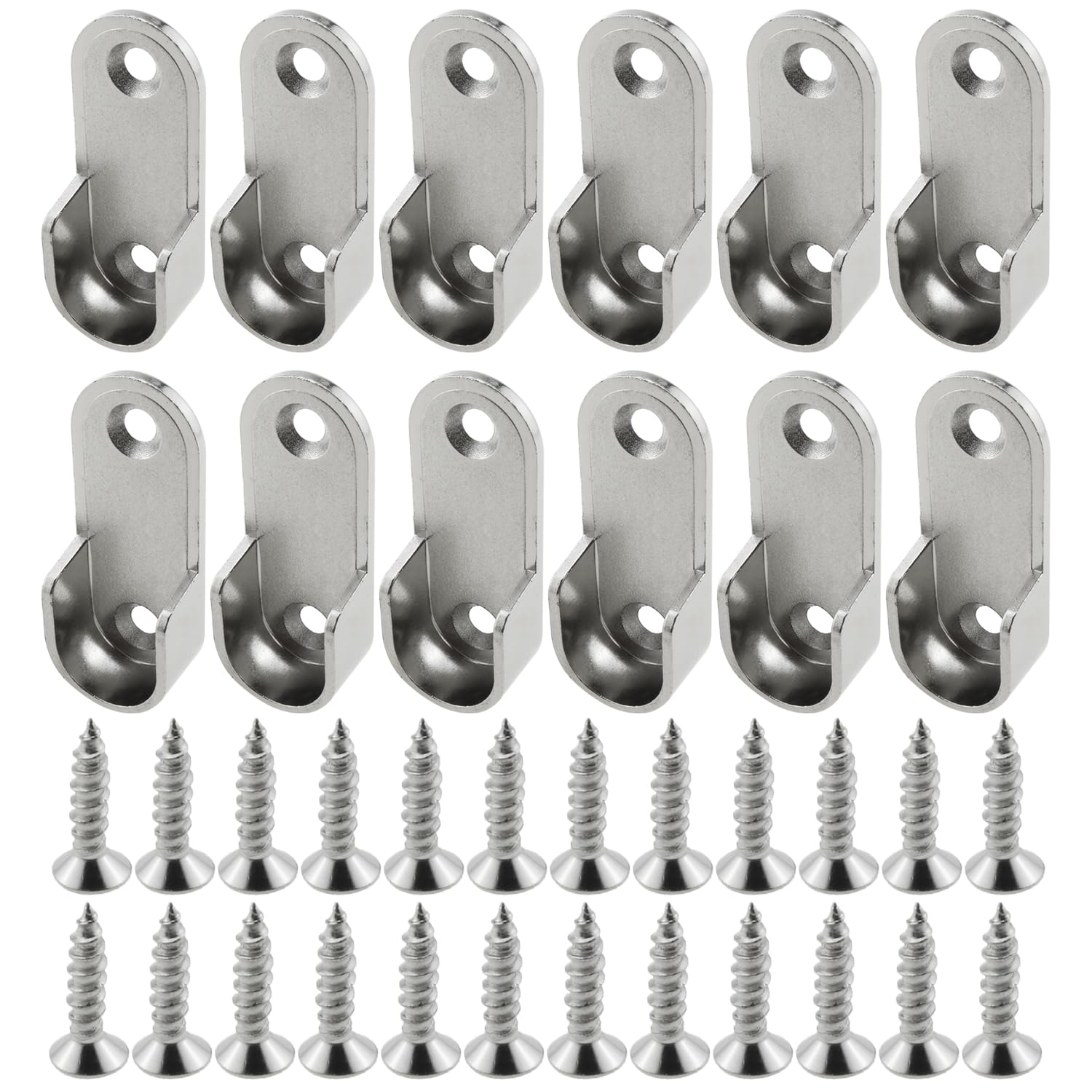 Heyous 12PCS Oval Closet Rod End Supports Flanges Socket with Mounting Screws, Silver