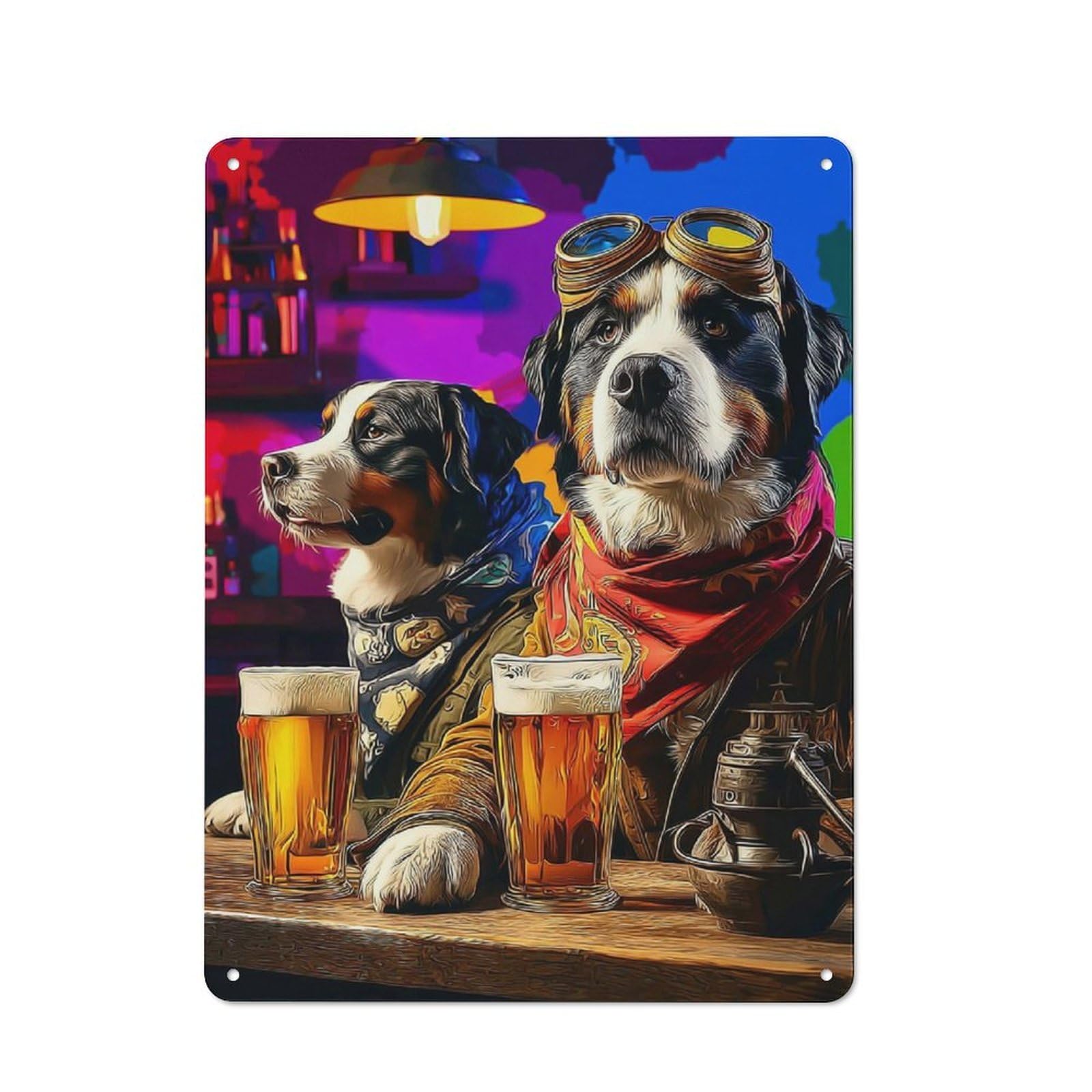Junmoney Canine Cheers Pups Enjoying Craft Beers Metal Plaque With Design 40X30cm, Vintage Bistro Wall Plaque For Coffee Bar, Kitchen, Bistro Or Tea Corner
