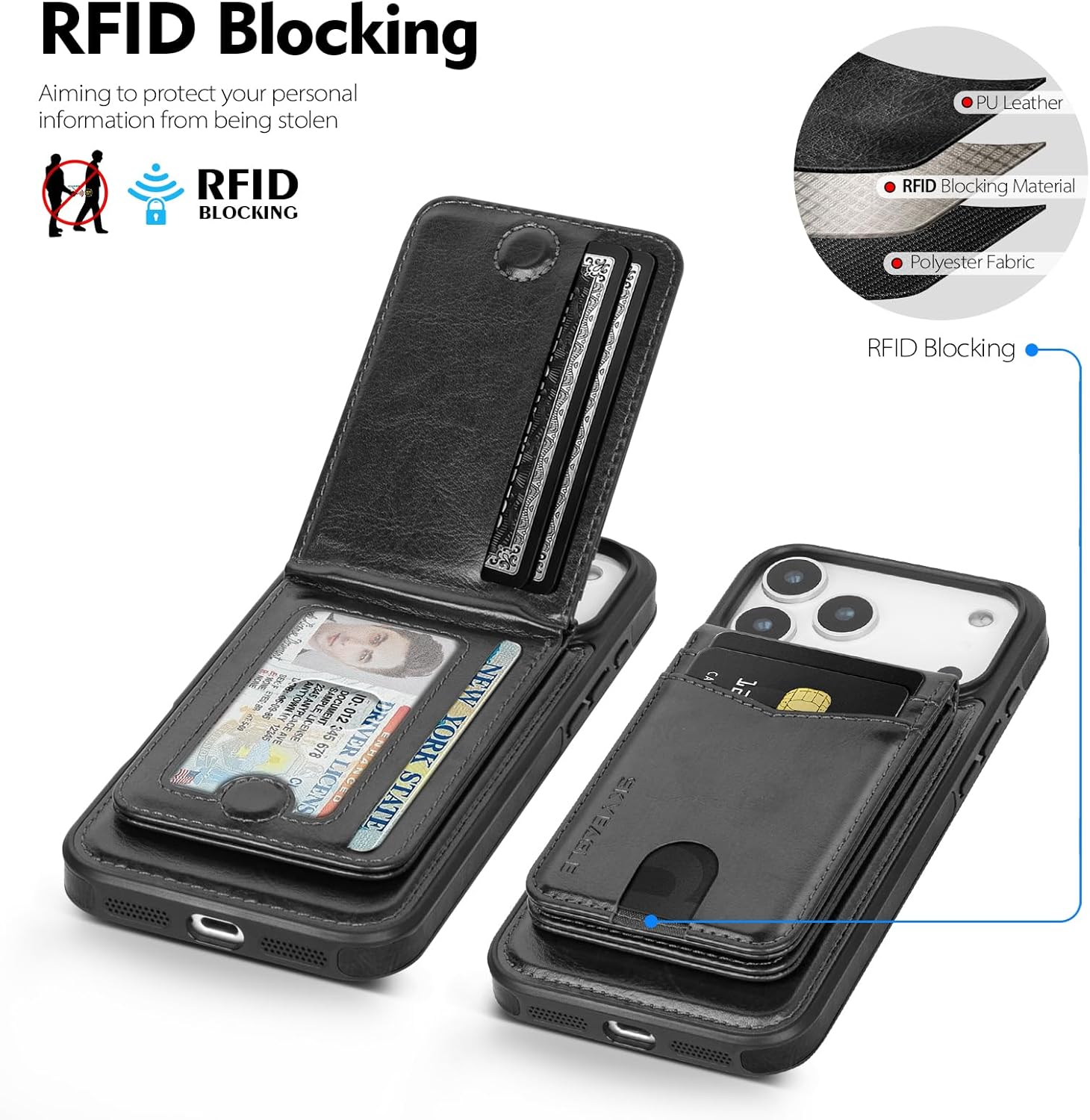 Compatible with Magsafe 2 in 1 Detachable iPhone 17 Pro Max Wallet Case with Card Holder,Women Men Magnetic PU Leather RFID Blocking Flip Kickstand Credit Slots,for Apple 17 ProMax,Black - Image 3