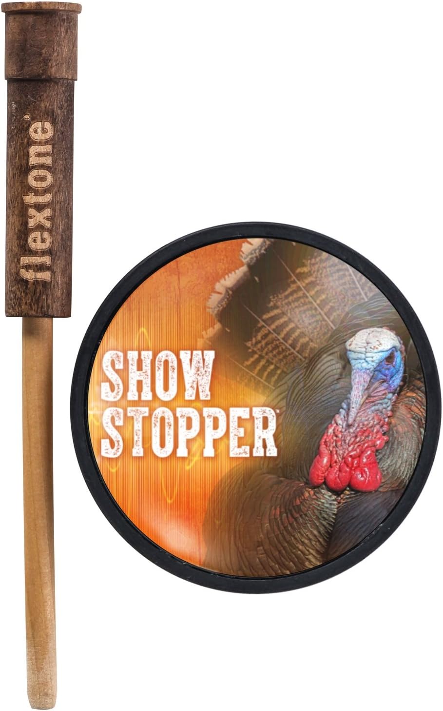 Flextone Hunting Realistic Turkey Sounds Show Stopper Glass Friction Turkey Pot Call With Magnum Hickory Striker