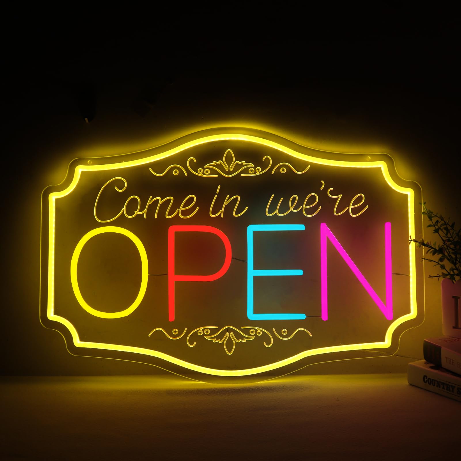 23.6"x15.9" Large Size Open Neon Signs for Business，Come in We're Open Neon Lighs for Party Bar Salon Stores Hotel Wall Decor