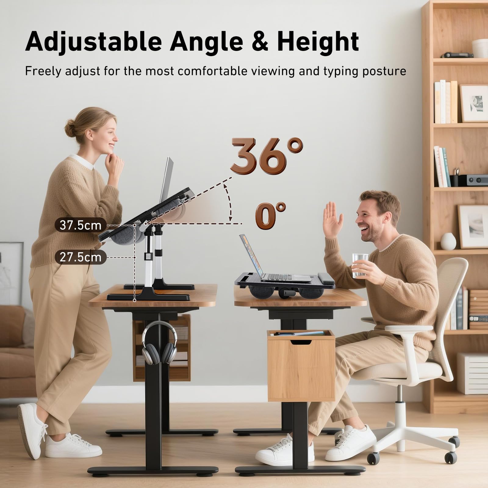 Tavolo da letto 2 in 1 & Lap Desk – Imbottitura morbida regolabile in altezza e inclinazione, pieghevole con poggiapolsi, supporto per tablet, fermaporli e tavolo per computer portatile in pelle