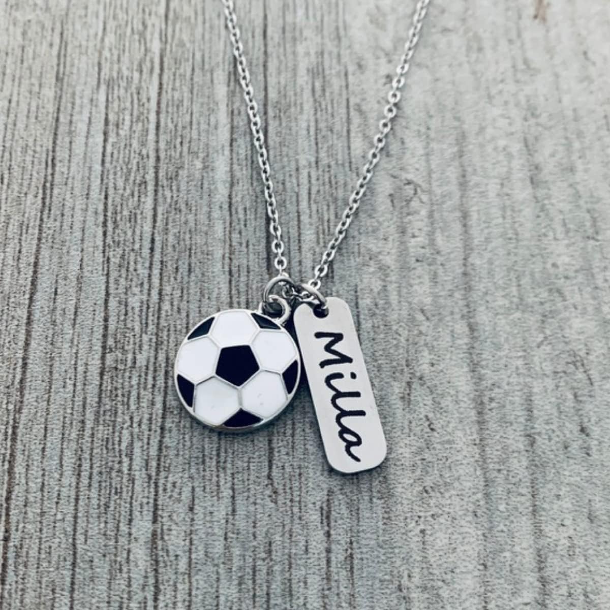 Soccer Necklace, Personalized Engraved Soccer Charm Pendant, Custom Soccer Charm Jewelry Gifts for Soccer Players, Teams, Mom, Coach