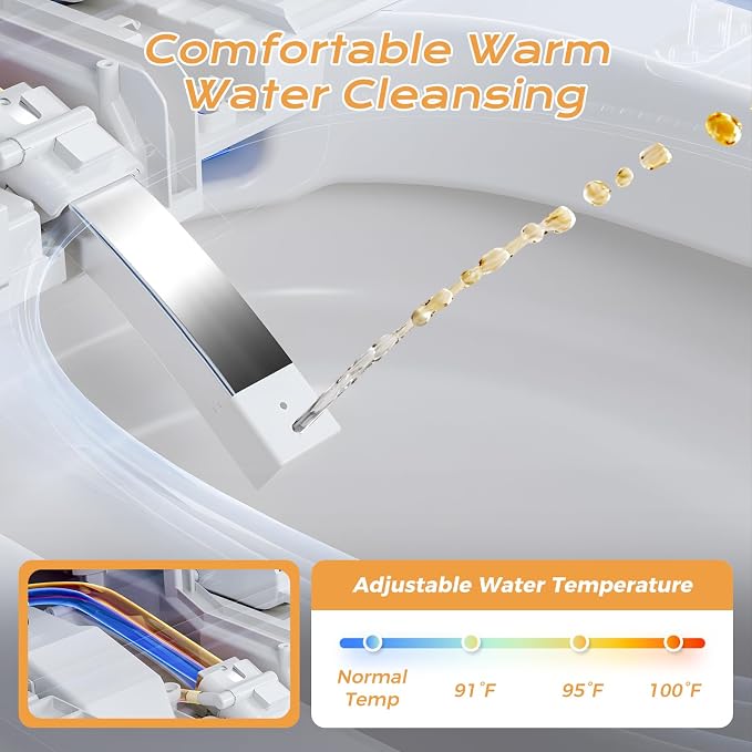 Inodoro inteligente con bidé integrado, descarga automática, tapa que se abre y cierra automáticamente, sensor de pie, asiento calefactado, lavado con agua tibia, secador de aire caliente, desodorizador, luz nocturna y control remoto (gris) miniatura 4