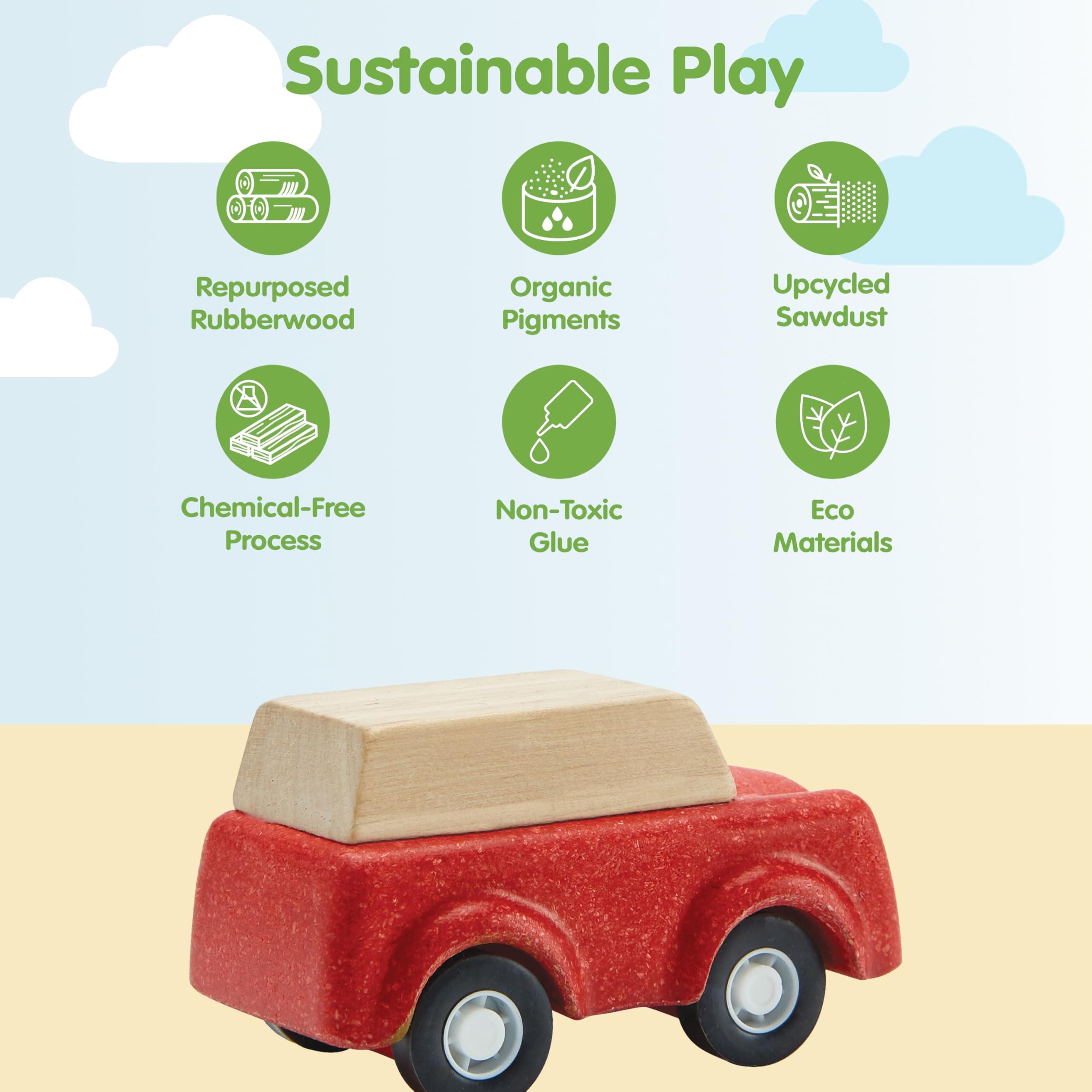 PlanToys, Auto in legno rosso, giocattolo ecologico, per bambini tra 2 e 6 anni