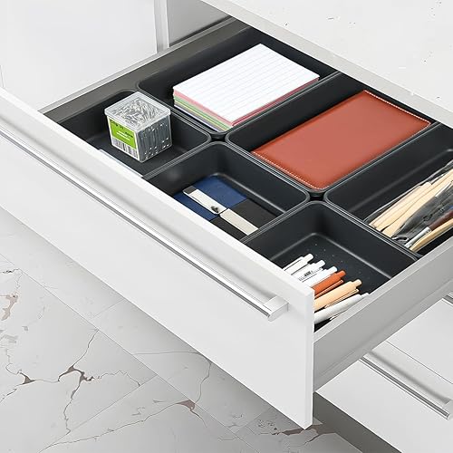 Miniatura 5 de 6 organizadores de cajones de plástico grandes, organizador de cajones de escritorio de 9 x 6 pulgadas y bandejas de almacenamiento, contenedores de