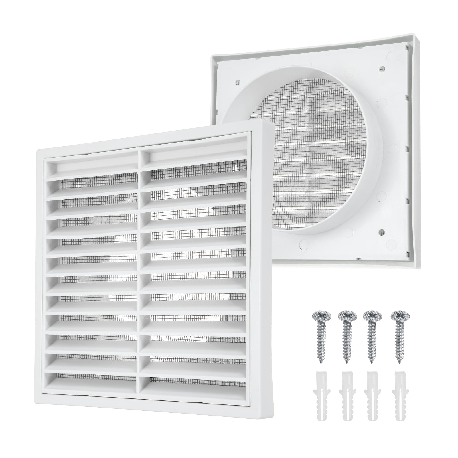 sourcing map 1Set Vent Cover with Screen Mesh (5" Opening, 6.9"L x 6.9"W) - Square Louver Air Wall Vent ABS Plastic Exhaust Ventilation Grille for Central AC/Bathroom/Kitchen/Garage, White