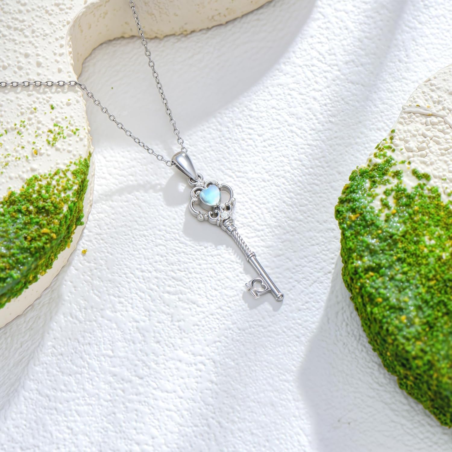 Moonstone Key Necklaces for Women 925 Sterling Silver Key Pendant Necklace Moonstone Jewelry Birthday Gifts for Girlfriend - Image 5