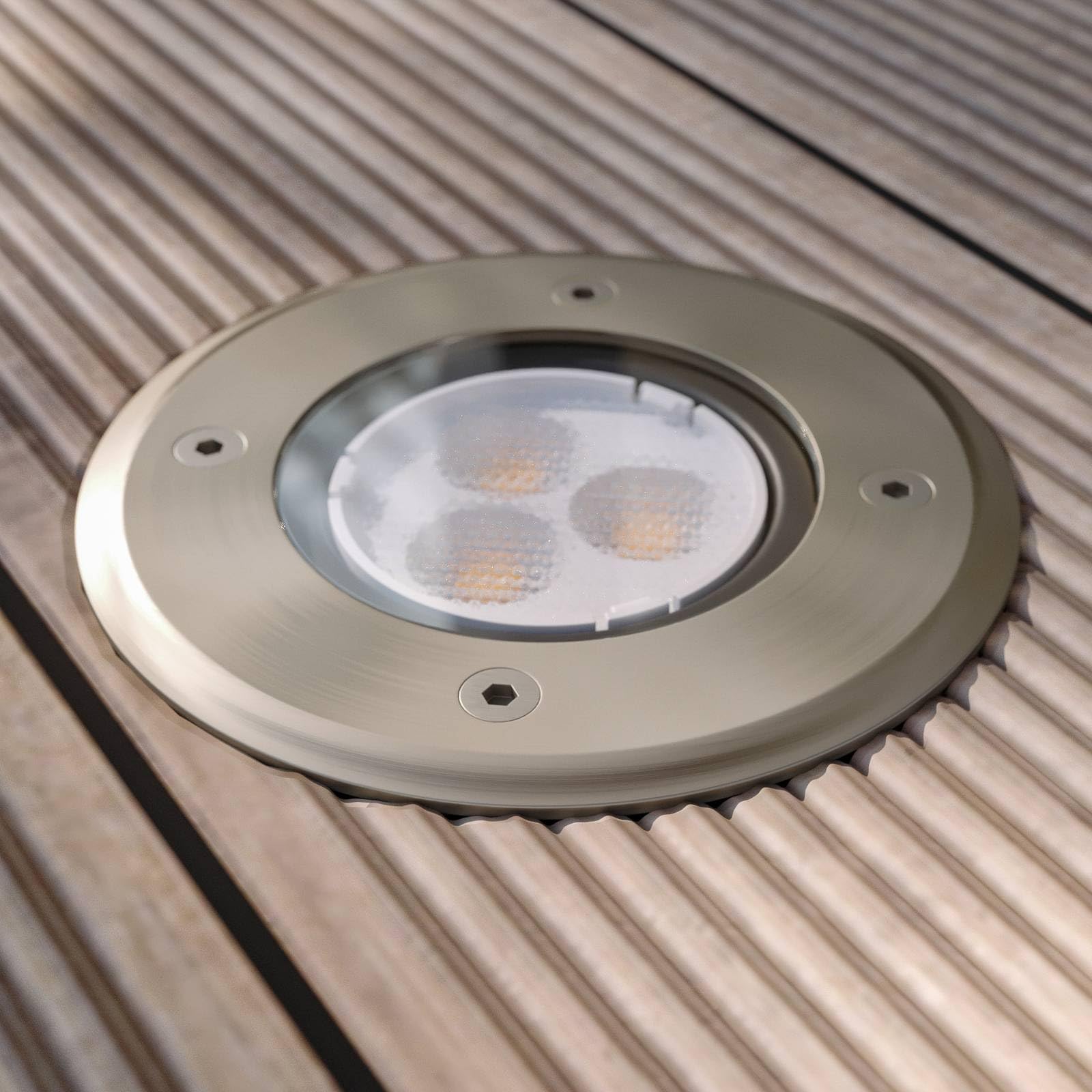 Lucande Bombillas LED foco empotrable de suelo exterior en acero | luz de suelo ip67 estanco al polvo y sumergible temporalmente, 3 fuentes de luz, moderno, 3000 k blanco cálido, de vidrio,