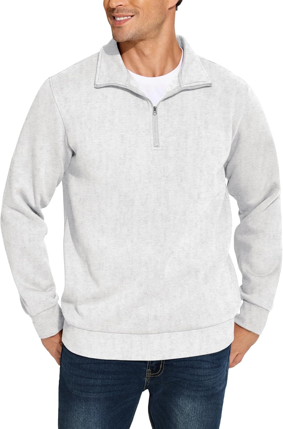 PINSPARK Men's Quarter Zip Pullover Sweatshirts Mock Neck Casual Long Sleeve Fall Winter Warm Fleece Cotton Sweatshirt