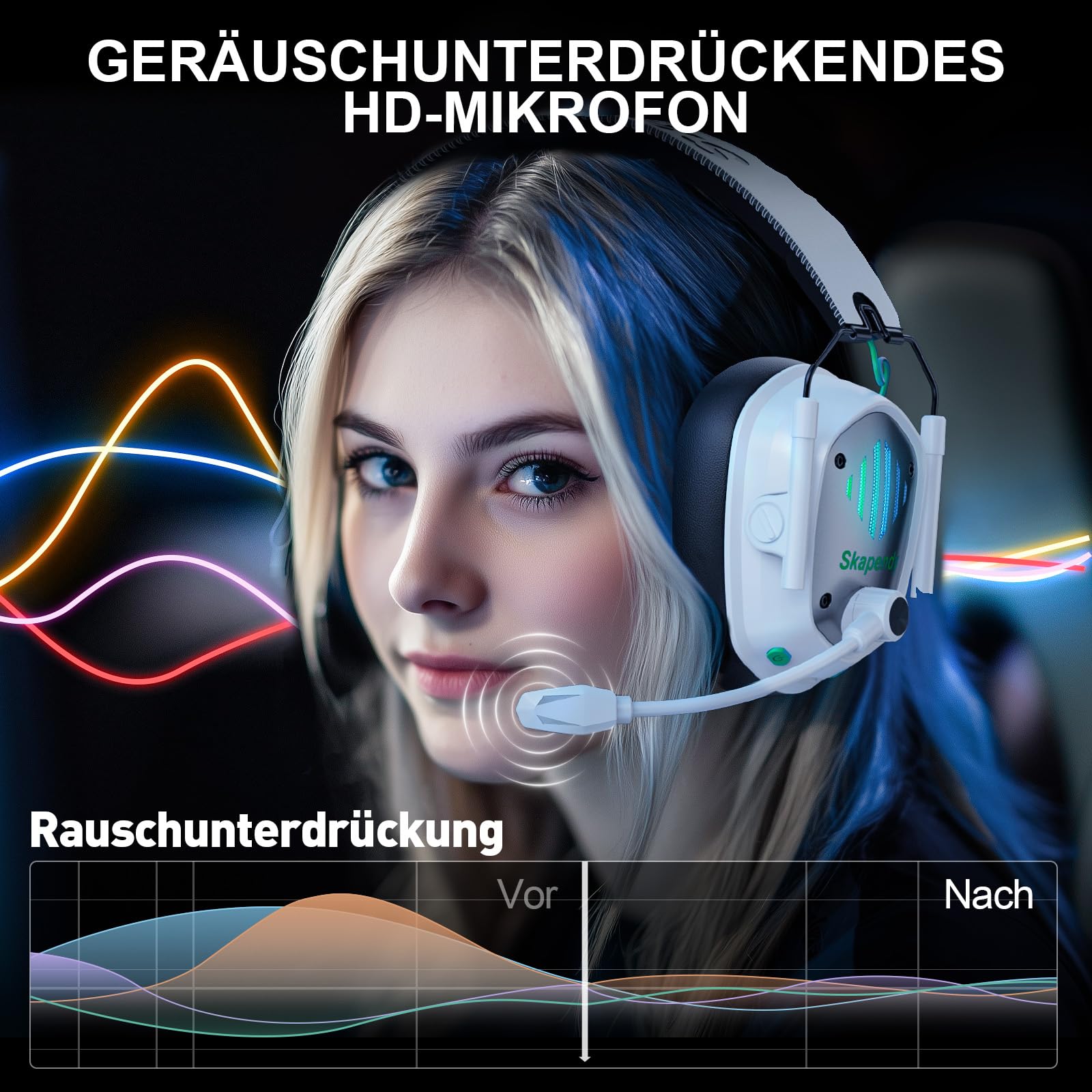 VK81 Cuffie Gaming Wireless con Microfono, 2.4 GHz Cuffie Gaming con Audio lossless, Cuffie da gioco pieghevoli con RGB per Ps5, Ps4, PC, Switch, Mac, Bluetooth 5.4, 50+ Ore