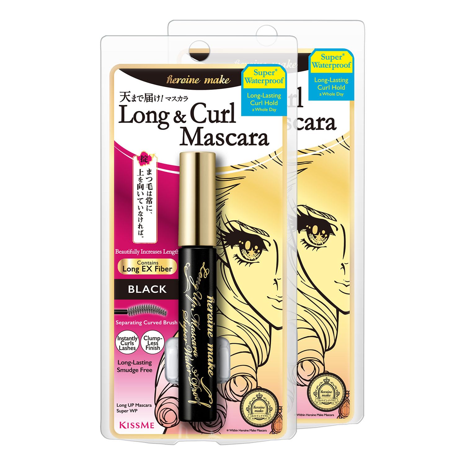 HEROINE MAKE by KISSME Mascara Black Volume and Length | Waterproof Mascara by Defining Fiber for Long and Curl Eye Makeup for Women, Made in Japan, Black, 2 EA