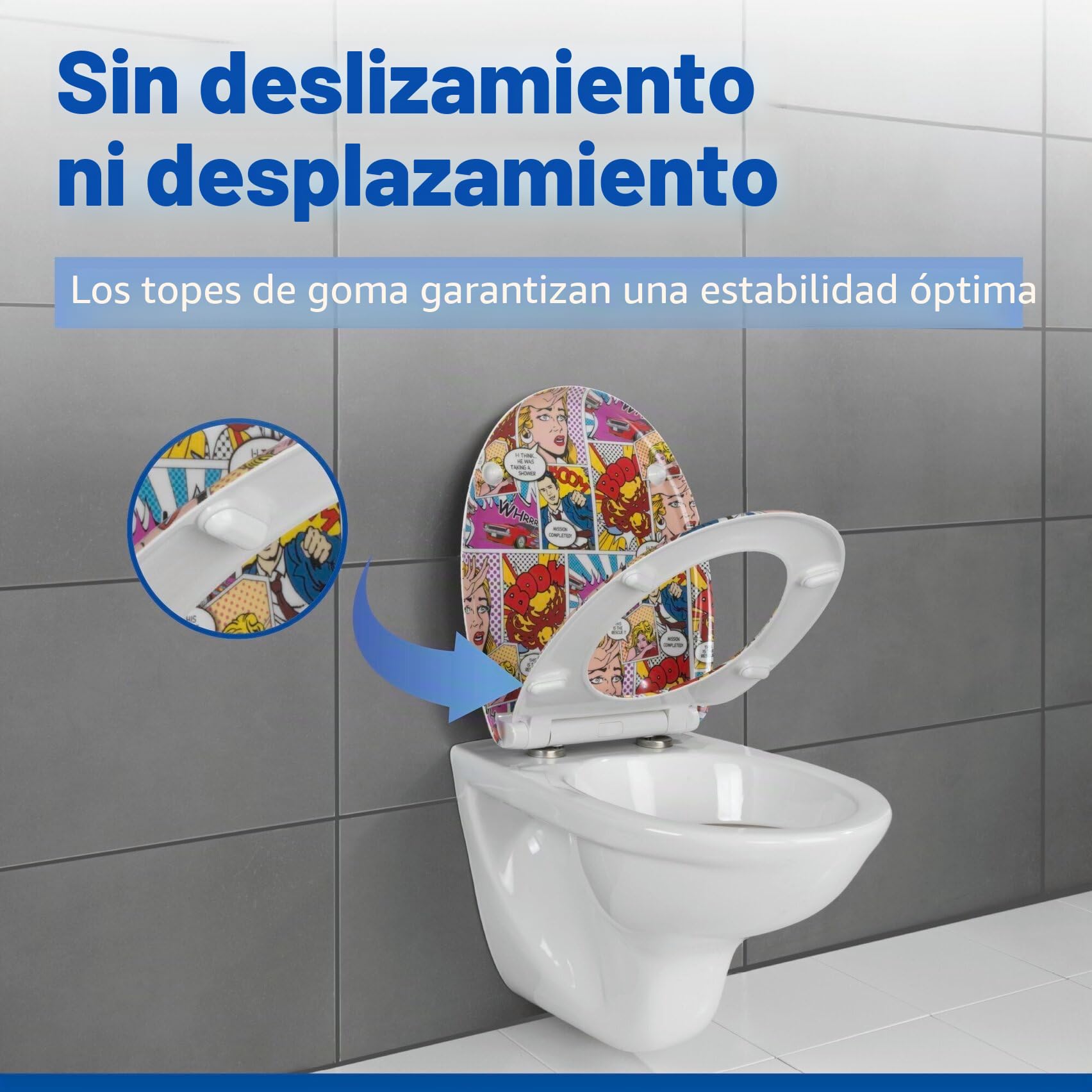 WENKO Tapa de WC Pop-Art - antibacteriano, dispositivo automático de descenso, sujeción higiénica Fix-Clip, Duroplast, 38 x 45 cm, Multicolor