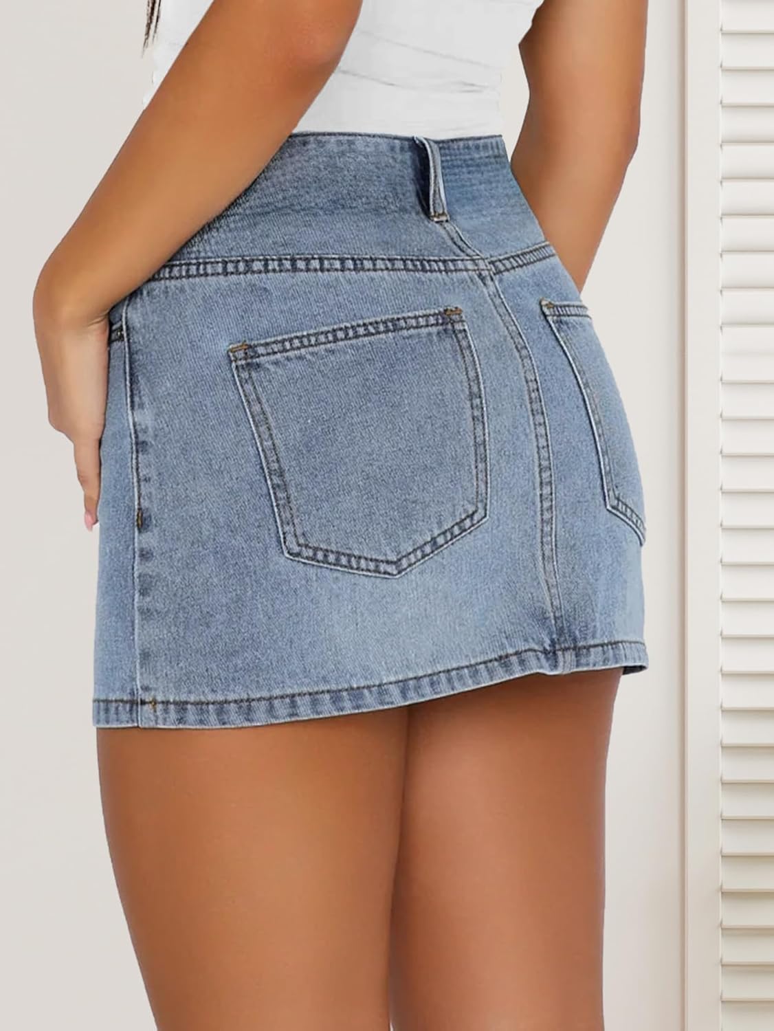 Womens Denim Skirt Casual Mini Jean Skirt Stretch Low Waist Jean Skirt for Women Zip Fly Denim Mini Skirts - Image 2