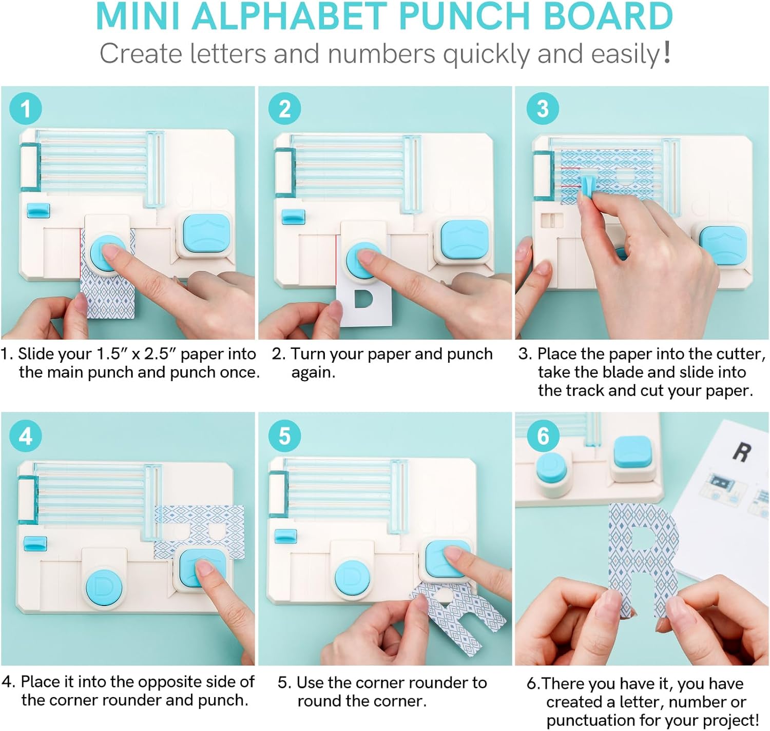 BAOFALI Mini Alphabet Punch Board, 6x4.25inch Paper Hole Punches for DIY Craft Cards Scrapbooking Party Decor,Custom DIY Crafting Projects, Banners, Signs, Cards, Creating Letters, Numbers