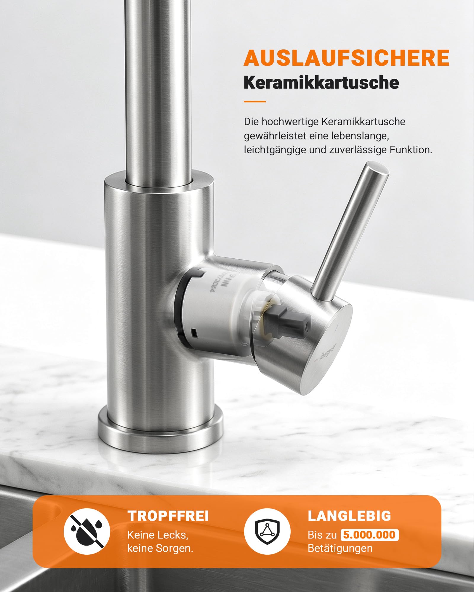 Ibergrif M22143A Küchenarmatur Ausziehbar Kaltstart Edelstahl Hochdruck