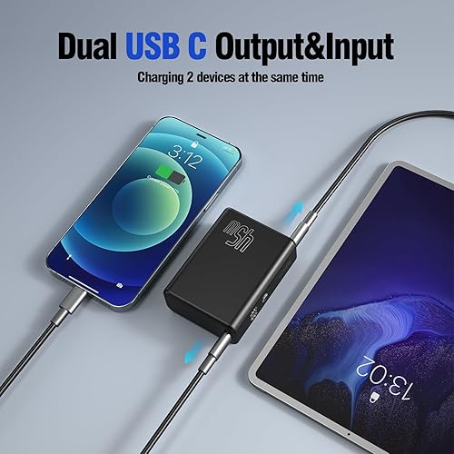 Miniatura 3 de Banco de energía de 10000 mAh, cargador portátil rápido de 45 W con puertos USB-C duales, paquete de batería compacta para iPhone 15 Series, Samsung