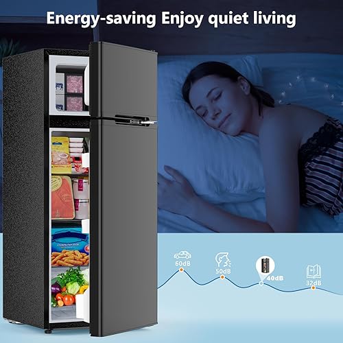 Miniatura 7 de Mini refrigerador de 4.5 pies cúbicos con congelador, refrigerador compacto de 2 puertas, refrigerador pequeño con termostato ajustable de energía,