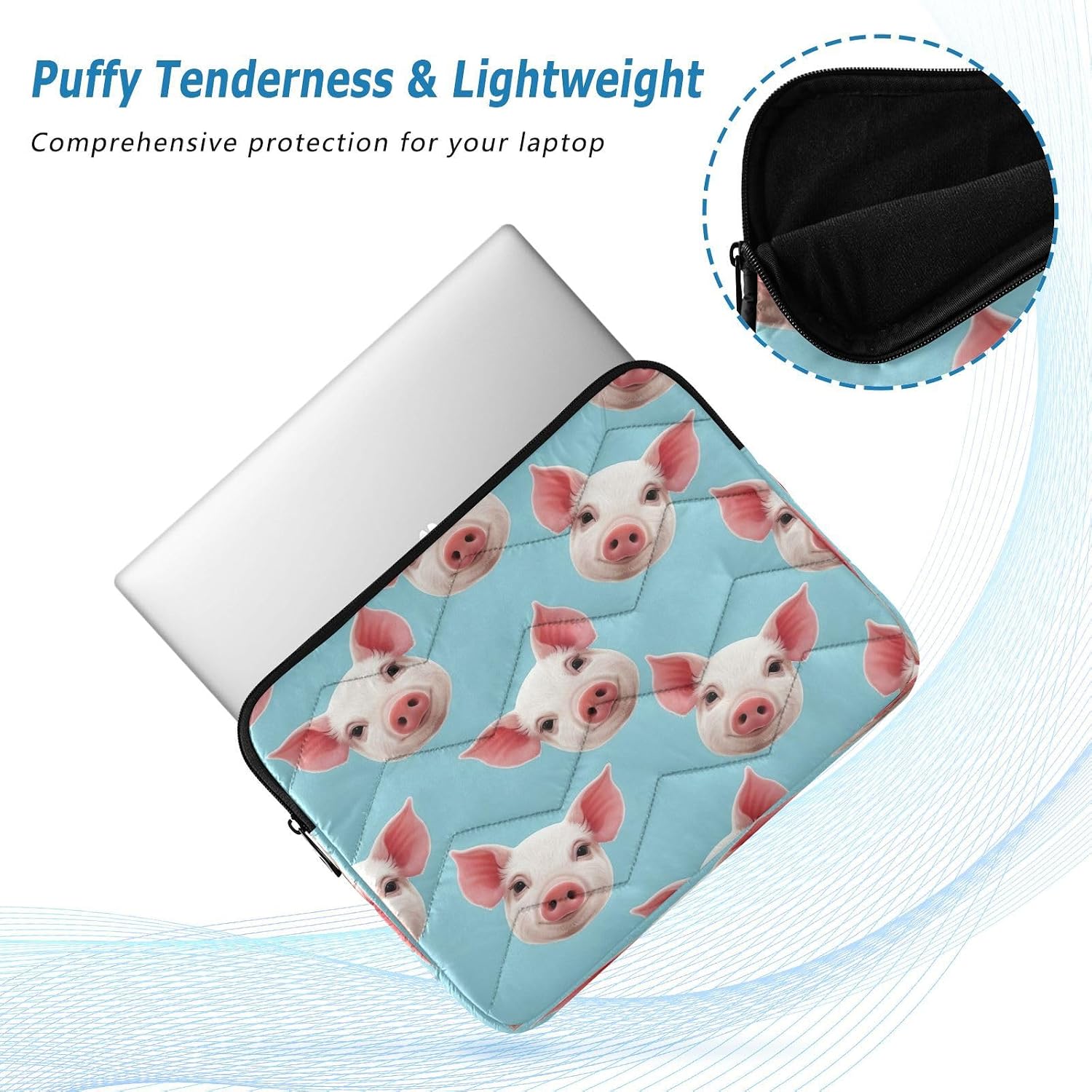 Cute Pig Pinkblue Laptop Case Sleeve, Protective Padded Laptop Cover 15.6 Inch for Women image 4