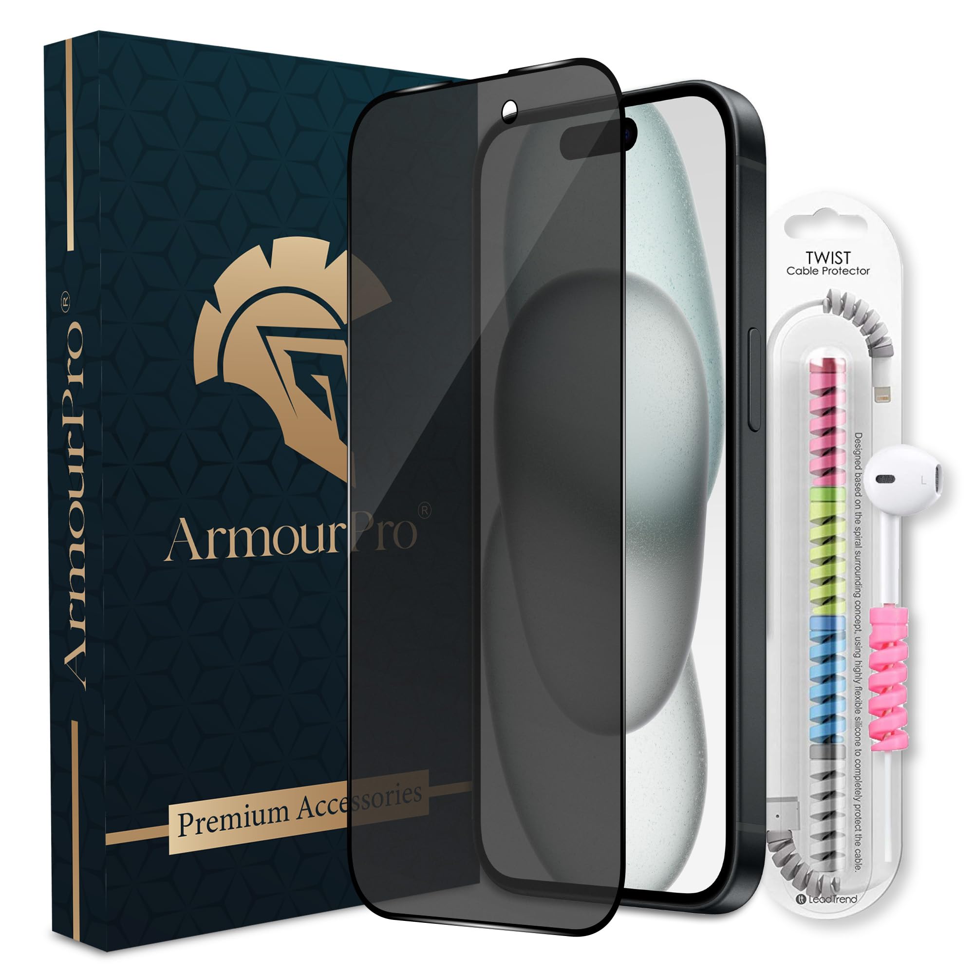 ArmourPro Tempered Glass for iPhone 15 / iPhone 14 Pro Matte Privacy Edge to Edge Full Screen Coverage Guard with Cable Protector & Easy Installation Kit | Matte Anti Spy Glass (B0DH2HSK6L) Amazon Price History, Amazon Price Tracker