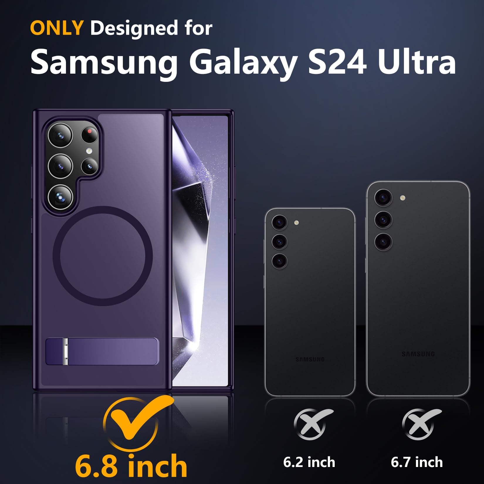 SPIDERCASE Funda magnética para Samsung Galaxy S24 Ultra, 3 formas de soporte, protección contra caídas de grado militar, con soporte invisible a prueba de golpes, funda delgada para Samsung S24 Ultra
