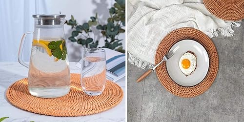 Miniatura 7 de DAWN FLAME, Juego de 2 manteles individuales redondos de ratán natural hecho a mano resistente al calor, mantel individual de aislamiento de ratán