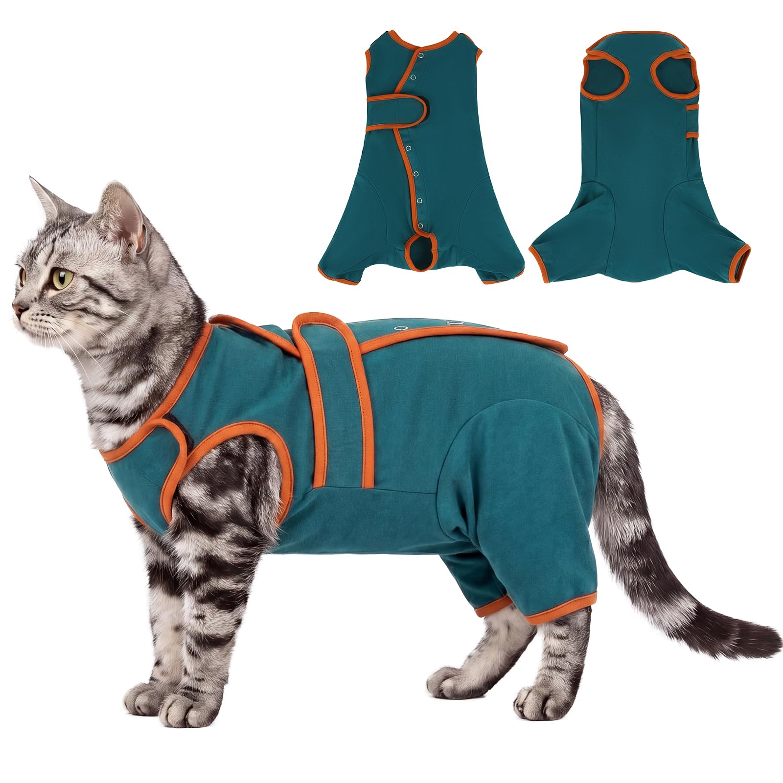 DENTRUN Tuta per il recupero del gatto, tuta intera post-operatoria con zampe posteriori, bottone a pressione posteriore, facile da mettere e togliere, previene leccate e protezione dalle ferite